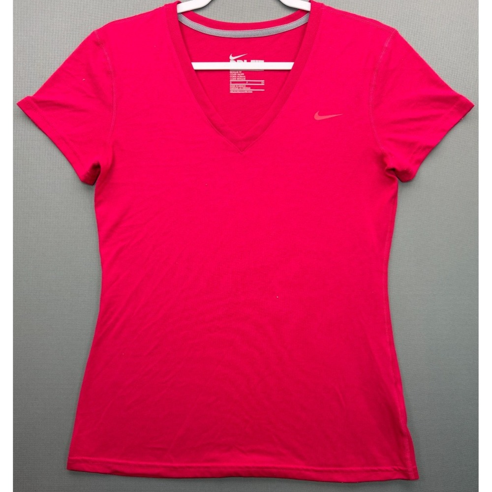 Nike Dri-FIT V-Neck Short Sleeve Gym Running Shirt Pink 457355-691 | Women's S